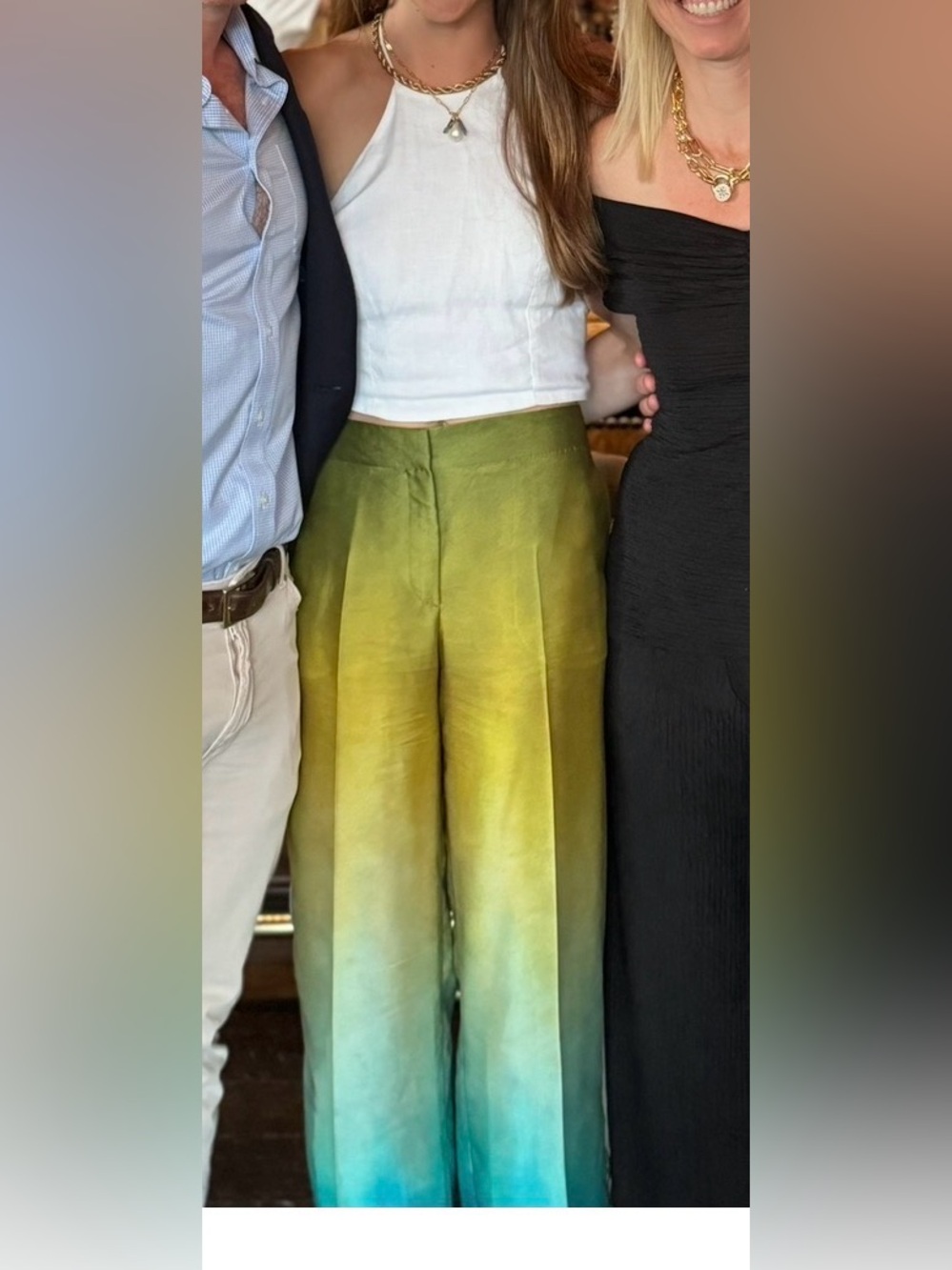 Zara High-Rise Ombre Wide-Leg Pants - Green Gradient